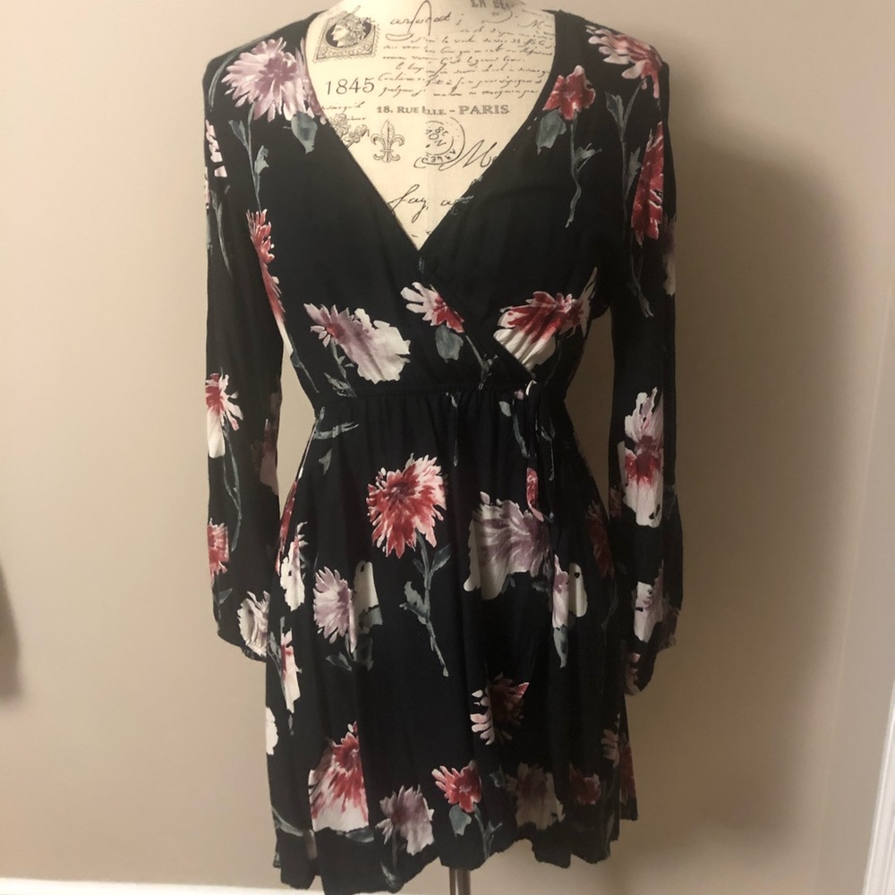 Band of Gypsies Floral Faux Wrap Dress
